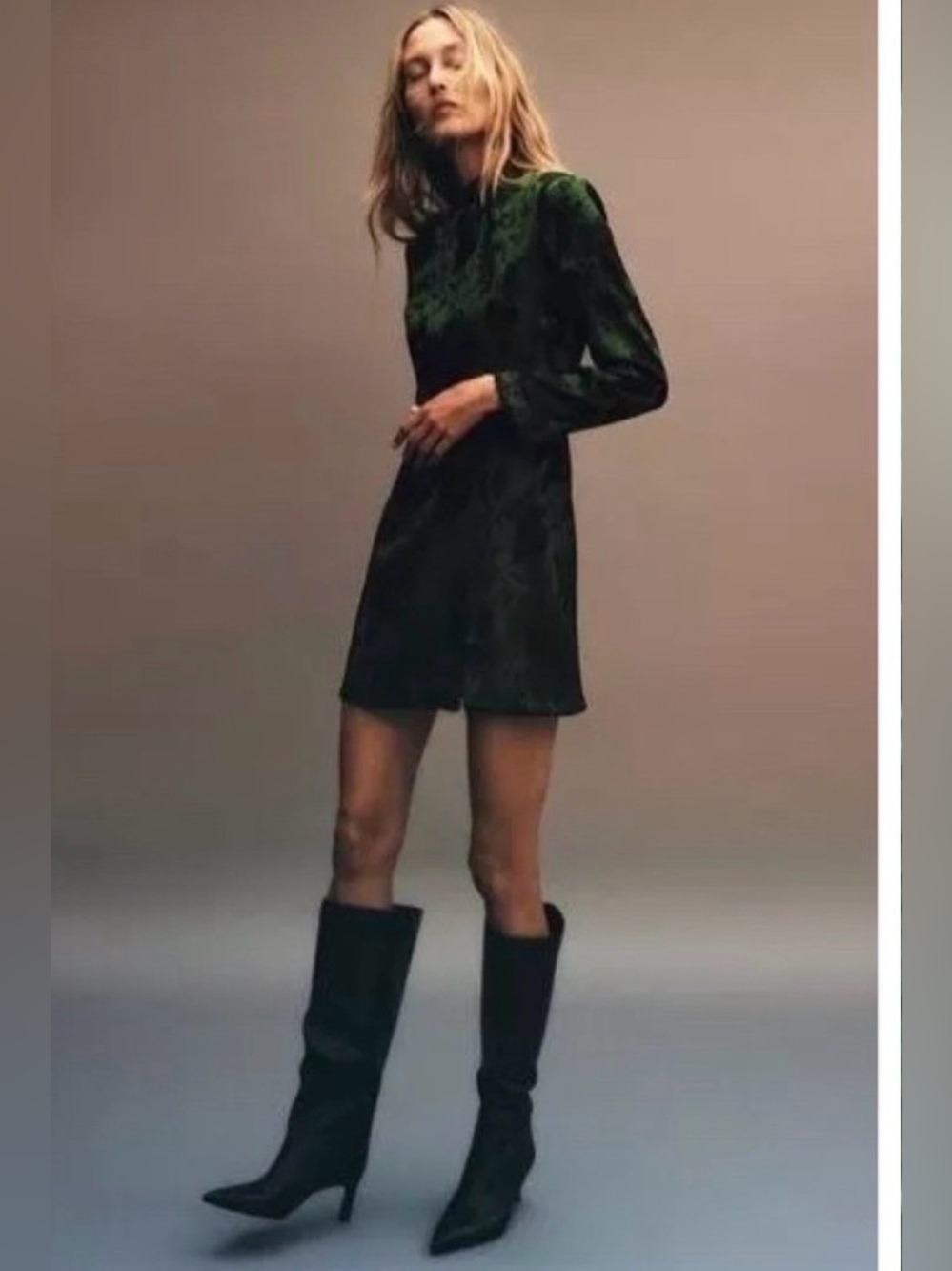 Zara Dark Green Floral Satin Mini Dress